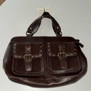 RUFF HEWN SHOULDER BROWN LEATHER FAUX BAG NWT
